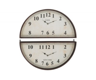 Horloge 2 Parties Paris New York Metal Noir
