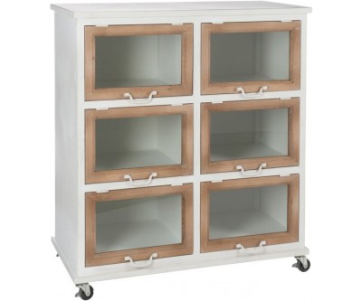 Armoire Sur Roues 6 Portes Metal/Bois Blanc/Naturel