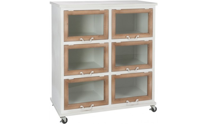 Armoire Sur Roues 6 Portes Metal/Bois Blanc/Naturel