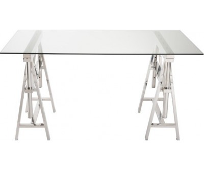 Bureau Ajustable Acier Inoxydable/Verre Argent/Transparent