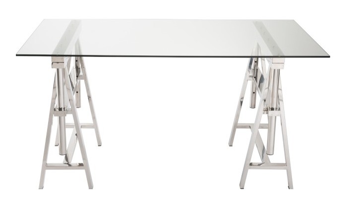 Bureau Ajustable Acier Inoxydable/Verre Argent/Transparent