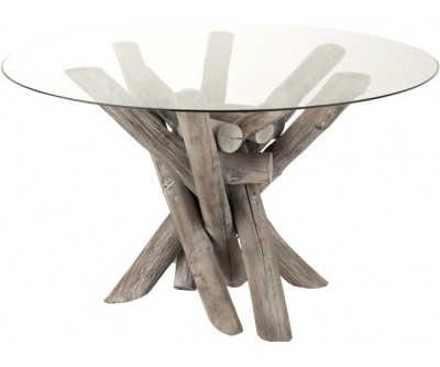 Table Ronde Branche Bois/Verre Grey Wash