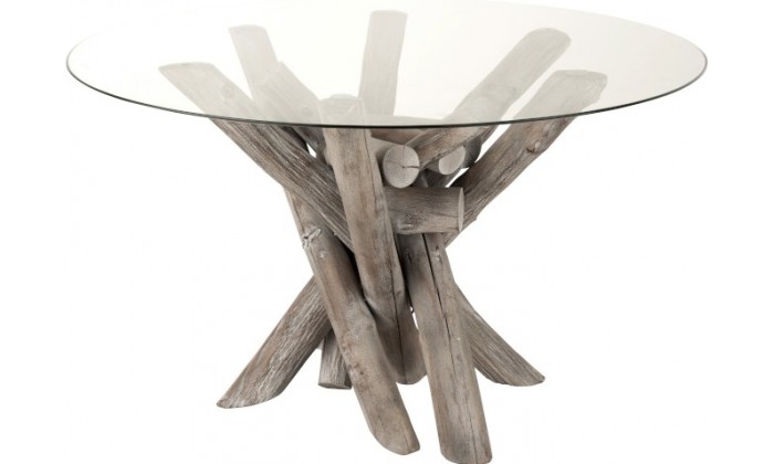 Table Ronde Branche Bois/Verre Grey Wash