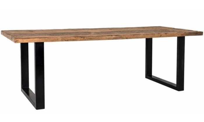 Table à dîner large design en acier vieux bois d'orme naturel RENATO