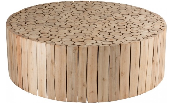 Table De Salon Ronde Rondins Bois D'eucalyptus Naturel