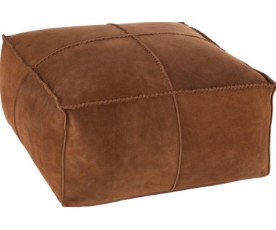 Pouf Point Carre Cuir Cognac