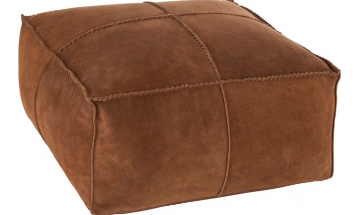 Pouf Point Carre Cuir Cognac