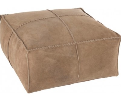 Pouf Point Carre Cuir Beige