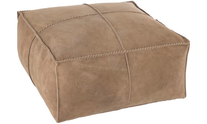 Pouf Point Carre Cuir Beige