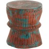 Tabouret Oriental Bois De Manguier Azur/Orange