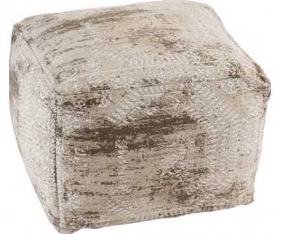 Pouf Point Carre Cuir Beige