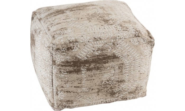 Pouf Point Carre Cuir Beige