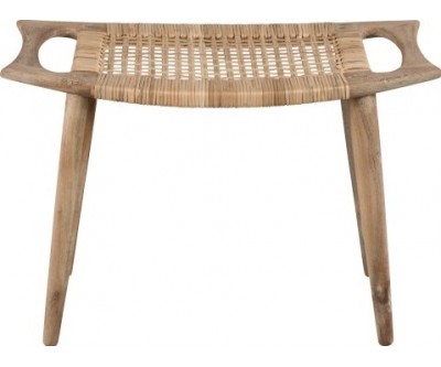 Tabouret Rotin Tisse Bois De Manguier Naturel