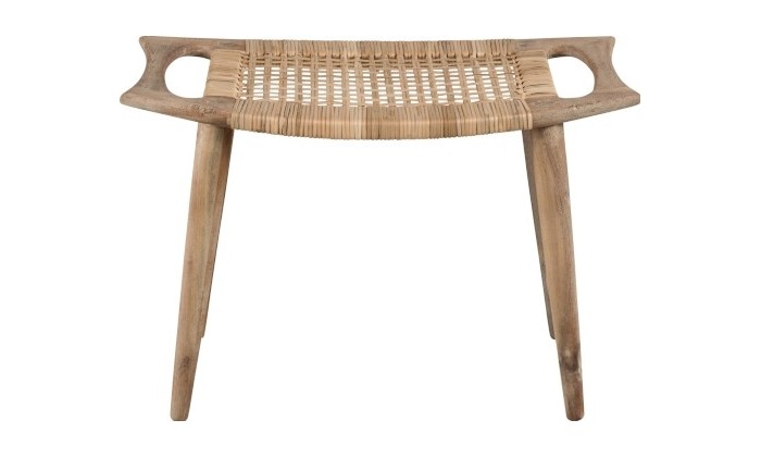 Tabouret Rotin Tisse Bois De Manguier Naturel