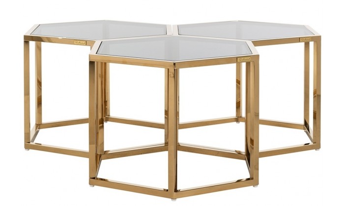 Table de salon set de 3 hexagone dorée PETRO