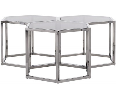 Table de salon set de 3 hexagone argentée PETRO