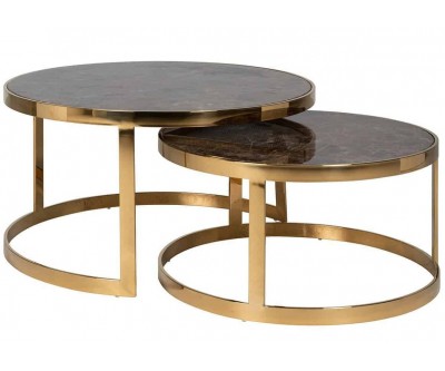 Set de 2 tables basses en marbre empereur CORRADO