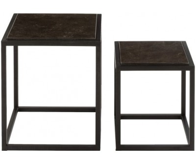 Set De 2 Tables Gigognes Basses Carrées Metal Noir