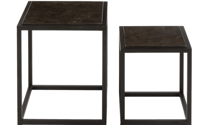 Set De 2 Tables Gigognes Basses Carrées Metal Noir