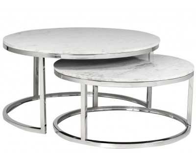 Table basse design avec marbre blanc set de 2 rond Levanto
