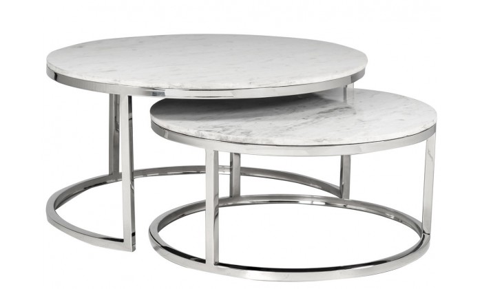 Table basse design avec marbre blanc set de 2 rond Levanto