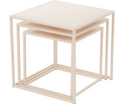 Set De 3 Tables Gigognes Carrées Metal Beige