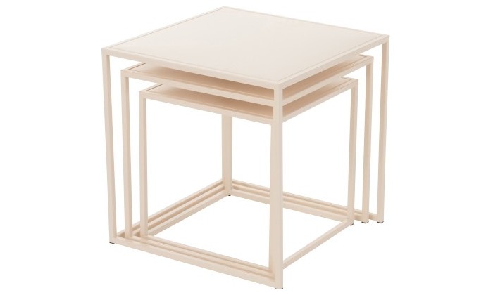 Set De 3 Tables Gigognes Carrées Metal Beige