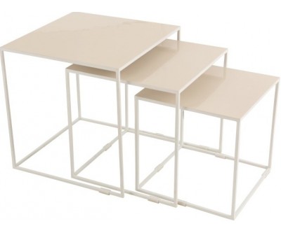 Set 3 Tables Gigognes Metal Laque Beige