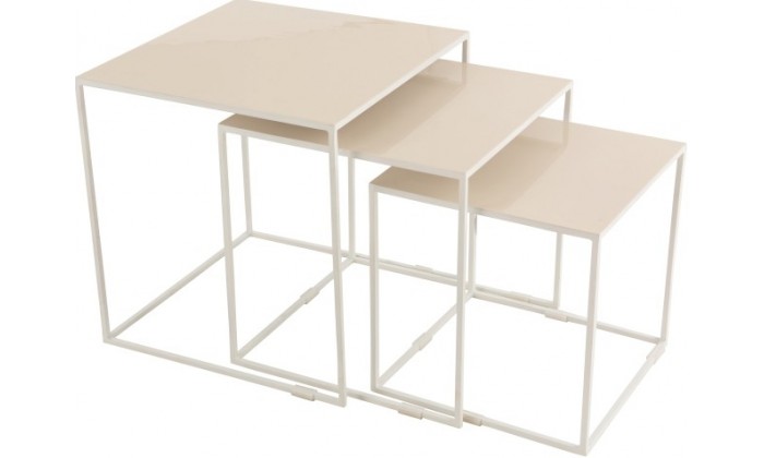 Set 3 Tables Gigognes Metal Laque Beige