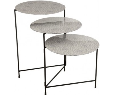 Table Ronde 3 Parties Metal Laque Blanc/Gris