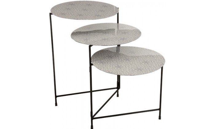 Table Ronde 3 Parties Metal Laque Blanc/Gris