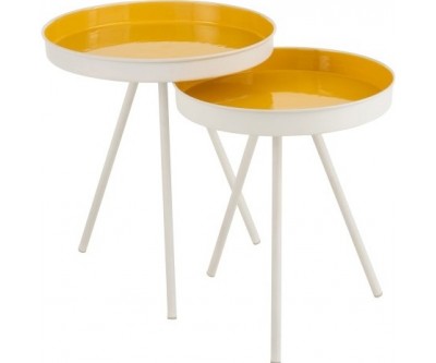 Set 2 Tables Gigognes Metal Mat Blanc/Laque Jaune