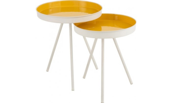 Set 2 Tables Gigognes Metal Mat Blanc/Laque Jaune