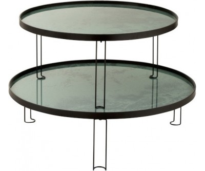 Set De 2 Tables Marbrées Fer/Verre Noir/Vert D'eau