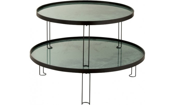 Set De 2 Tables Marbrées Fer/Verre Noir/Vert D'eau