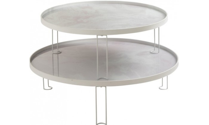 Set De 2 Tables Marbrées Fer/Verre Blanc