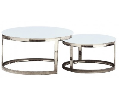 Set de 2 table basse design rond plateau avec marbre ou en verre au choix DANIELLO