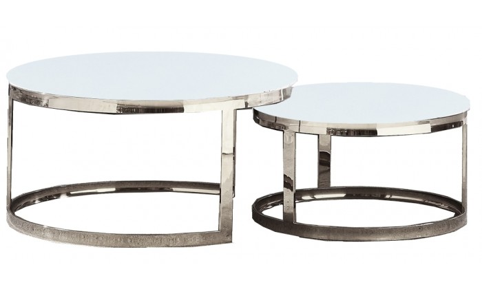 Set de 2 table basse design rond plateau avec marbre ou en verre au choix DANIELLO