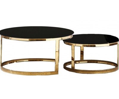 Set de 2 table basse design acier inoxydable gold rond plateau avec marbre ou en verre au choix DANIELLO