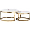 Set de 2 table basse design acier inoxydable gold rond plateau avec marbre ou en verre au choix DANIELLO