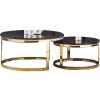 Set de 2 table basse design acier inoxydable gold rond plateau avec marbre ou en verre au choix DANIELLO