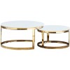 Set de 2 table basse design acier inoxydable gold rond plateau avec marbre ou en verre au choix DANIELLO