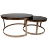 Set de 2 table basse design acier inoxydable gold rond plateau avec marbre ou en verre au choix DANIELLO