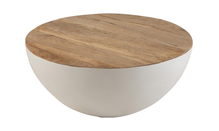 Table Ronde Bois De Manguier/Metal Naturel/Blanc Small