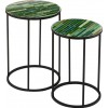 Set De 2 Tables Gigognes Feuilles Mosaique Metal/Verre Noir/Taupe