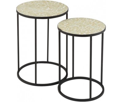 Set De 2 Tables Gigognes Eclat Mosaique Metal/Verre Noir/Jaune Pale