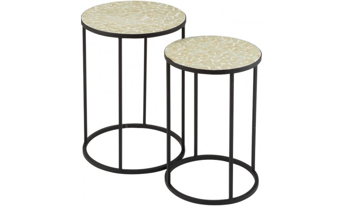 Set De 2 Tables Gigognes Eclat Mosaique Metal/Verre Noir/Jaune Pale