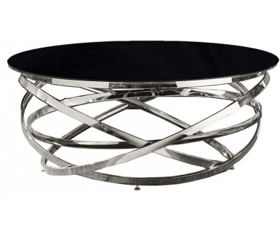 Table basse design acier inoxydable silver rond plateau avec marbre ou en verre au choix CALIMERA