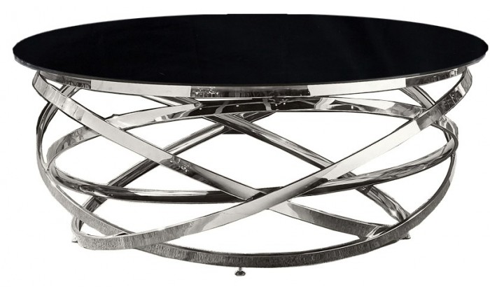 Table basse design acier inoxydable silver rond plateau avec marbre ou en verre au choix CALIMERA