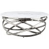 Table basse design acier inoxydable silver rond plateau avec marbre ou en verre au choix CALIMERA